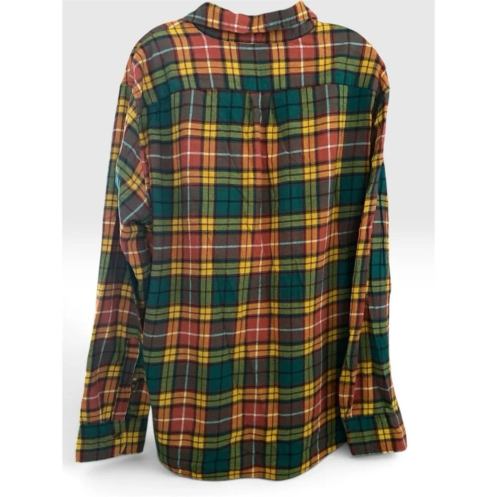 J CREW Mid Weight Flannel Shirt, Men's XL Plaid Double Brushed Green Orange